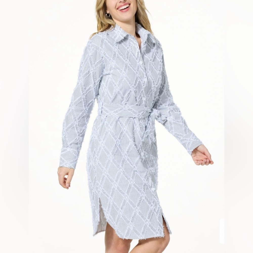 Kathy Ireland Fashion 360 Angelina Long Sleeve Belted Shacket Dress Size 2X